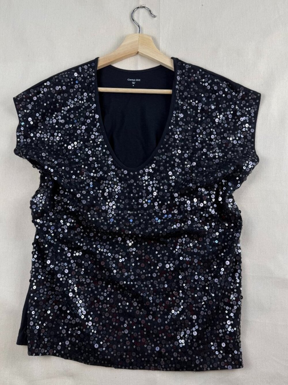 Garnet Hill Sequined Knit Black Top